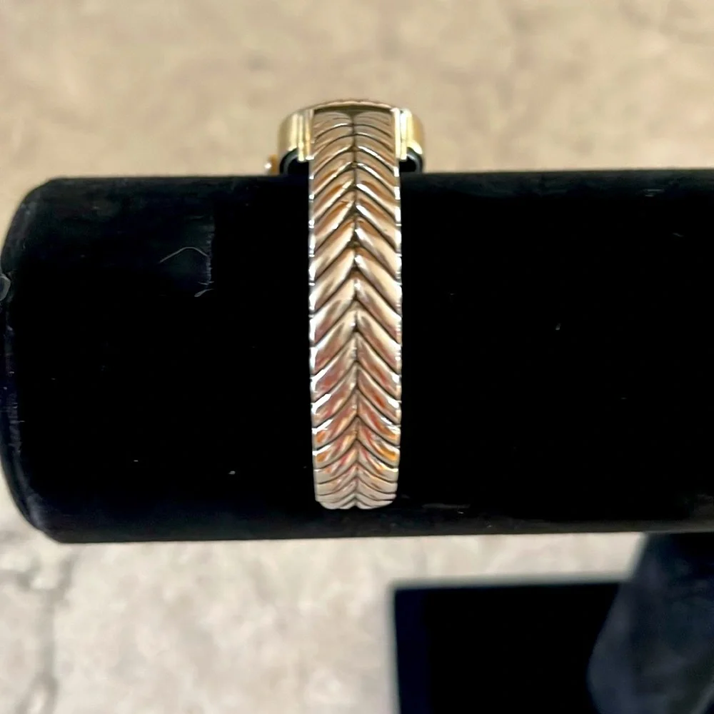 Vintage Bracelet Watch Silver Tone w/Gold Accent and White Crystal